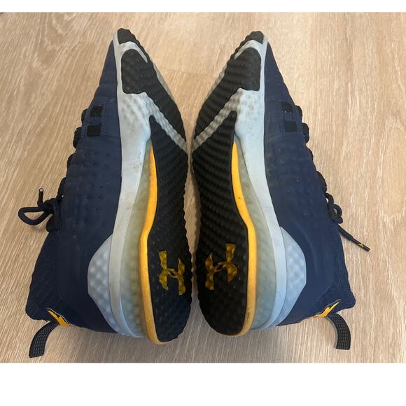 UNDER ARMOUR PROJECT ROCK 1 SNEAKERS NAVY/YELLOW HIGH TOP SHOES 11.5 - Picture 6 of 8